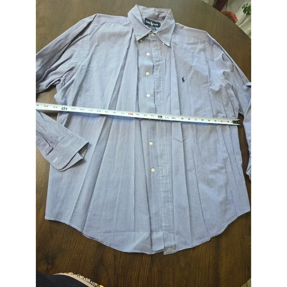Polo Ralph Lauren Dress Shirt Mens 17.5 34/35 Blu Yarmouth Cotto Pinpoint Oxford
